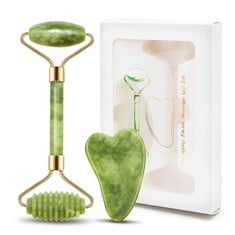 QUANTITY OF GUA SHA MASSAGE SET, JADE ROLLER FACE MASSAGER JADE STONE FACIAL ROLLER NATURAL GREEN SLIMMING STONE BEAUTY GIFTS SETS FOR EYE PUFFINESS TREATMENT SPA FACE AND BODY SKIN CARING - TOTAL RR