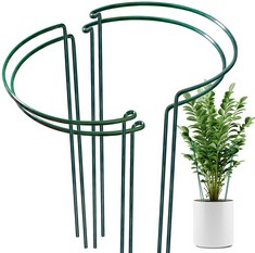 18 X OAHAO 4 PACK PLANT SUPPORT STAKES RING CAGE METAL GARDEN PLANT STAKE GREEN HALF ROUND PLANT SUPPORT RING LARGE PLANT SUPPORTS FOR PEONY, TOMATO,VEGETABLE, HYDRANGEA,ROSE,FLOWERS VINE, ETC (21X35