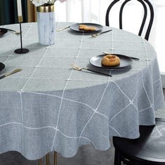 9 X PLENMOR ROUND TABLE CLOTH HEAVY DUTY COTTON LINEN TABLECLOTH SOLID EMBROIDERY LATTICE TABLE COVER PROTECTOR FOR KITCHEN DINNING TABLETOP DECORATION (ROUND,135CM IN DIAMETER, GREY) - TOTAL RRP £13