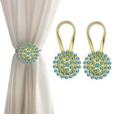 20 X MAGNETIC TIEBACKS FOR CURTAINS, 2 PACK SPARKLING CRYSTAL FLOWER CURTAIN TIEBACKS CURTAIN BUCKLE CLIPS WITH HIGH-ELASTIC SPRING WIRE FOR HOME OFFICE DECORATION (YELLOW & PEACOCK BLUE) - TOTAL RRP