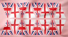 15 X PLATINUM JUBILEE QUILTING COTTON PREMIUM UK FABRIC FEATURING 16 BUNTING TRIANGLES ENGLAND BRITAIN 60CM X 110CM (24" X 42") PER PANEL (PANEL 4): LOCATION - A RACK