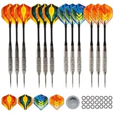 38 X CC-EXQUISITE 12 PREMIUM DARTS, STEEL TIP DARTS SET, 12 X 20/22G STELL TIP DARTS, EXTRA 24 FLIGHTS & 18 SHAFTS + DART TOOL, RUBBER O-RINGS – FULLY CUSTOMIZABLE - TOTAL RRP £316: LOCATION - A RACK