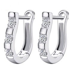 QUANTITY OF 1 PAIR CHIC 925 STERLING SILVER LADY WHITE GEMSTONES WOMEN'S HOOP EARRINGS 0489 - TOTAL RRP £115: LOCATION - A RACK