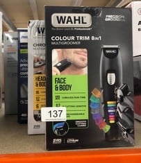 QUANTITY OF ITEMS TO INCLUDE WAHL COLOUR TRIM 8-IN-1 MULTIGROOM, COLOUR CODED LENGTHS, MENS BODY TRIMMERS, FACE AND BODY GROOMING, BEARD TRIMMERS MEN, RECHARGEABLE TRIMMER, CORDLESS TRIMMERS, MENS ST