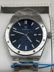 MENS BERNARD REINHARDT WATCH-BLUE DIAL-316 STAINLESS STEEL CASE & STRAP-SWISS MOVEMENT-SAPPHIRE CRYSTAL-5ATM WATER RESISTANT-GIFT BOX-EST WATCH £960: LOCATION - A