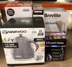 QUANTITY OF KITCHEN & APPLIANCES ITEMS TO INCLUDE DAEWOO ARGYLE COLLECTION, 1.7L, ELECTRIC KETTLE WITH REMOVABLE LID AND FILTER FOR AN EASY CLEAN, AUTO SHUT OFF AND POWER INDICATOR FOR SAFETY, GREY: