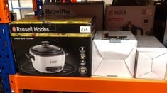 QUANTITY OF KITCHEN & APPLIANCES ITEMS TO INCLUDE RUSSELL HOBBS 27040 LARGE RICE COOKER - UP TO 14 SERVINGS WITH STEAMER BASKET, MEASURING CUP AND SPOON INCLUDED, DISHWASHER SAFE PARTS, 500 W, WHITE: