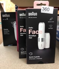 QUANTITY OF HEALTH & BEAUTY ITEMS TO INCLUDE BRAUN FACE MINI HAIR REMOVER, FACIAL HAIR REMOVER FOR WOMEN MINI-SIZED DESIGN FOR PORTABILITY, EFFICIENT FACIAL HAIR REMOVAL ANYTIME, ANYWHERE, WITH SMART