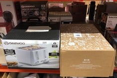 QUANTITY OF KITCHEN & APPLIANCES ITEMS TO INCLUDE DAEWOO ARGYLE COLLECTION, TOASTER 4 SLICE WITH DEFROST, REHEAT AND BROWNING CONTROL TO USE AT YOUR CONVENIENCE, WHILE THE REMOVABLE CRUMB TRAY MAKES