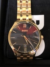 BOSS ANALOGUE QUARTZ WATCH FOR MEN WITH GOLD COLOURED STAINLESS STEEL STRAP: LOCATION - C RACK