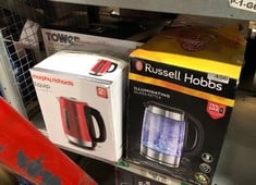 QUANTITY OF KITCHEN & APPLIANCES ITEMS TO INCLUDE RUSSELL HOBBS ILLUMINATING 1.7L ELECTRIC CORDLESS GLASS KETTLE WITH BLACK/BRUSHED STAINLESS STEEL ACCENTS (FAST BOIL 3KW, WASHABLE ANTI-SCALE FILTER,