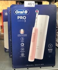 QUANTITY OF HEALTH & BEAUTY ITEMS TO INCLUDE ORAL-B PRO 3 ELECTRIC TOOTHBRUSHES FOR ADULTS, 1 3D WHITE TOOTHBRUSH HEAD & TRAVEL CASE, 3 MODES WITH TEETH WHITENING, , 3500, PINK: LOCATION - C RACK