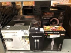 QUANTITY OF KITCHEN & APPLIANCES ITEMS TO INCLUDE RUSSELL HOBBS FOOD COLLECTION ELECTRIC HAND BLENDER, 2 SPEEDS AND PULSE TECHNOLOGY, DETACHABLE BLENDING LEG FOR EASY CLEANING, STAINLESS STEEL BLADES