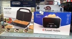 QUANTITY OF KITCHEN & APPLIANCES ITEMS TO INCLUDE RUSSELL HOBBS 2 SLICE DISTINCTIONS TOASTER (COUNTDOWN TO READY, EXTRA WIDE & LONG SLOTS, 6 BROWNING LEVELS, DEFROST/REHEAT/CANCEL FUNCTION, LIFT & LO