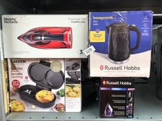 QUANTITY OF KITCHEN & APPLIANCES ITEMS TO INCLUDE RUSSELL HOBBS HONEYCOMB ELECTRIC 1.7L CORDLESS KETTLE (FAST BOIL 3KW, BLACK PREMIUM PLASTIC, MATT & HIGH GLOSS FINISH, REMOVABLE WASHABLE ANTI-SCALE