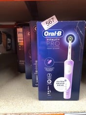 QUANTITY OF HEALTH & BEAUTY ITEMS TO INCLUDE ORAL-B VITALITY PRO ELECTRIC TOOTHBRUSHES FOR ADULTS,1 HANDLE, 2 TOOTHBRUSH HEADS, 3 BRUSHING MODES INCLUDING SENSITIVE PLUS, , PURPLE: LOCATION - D RACK