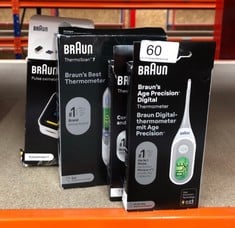 QUANTITY OF HEALTH & BEAUTY ITEMS TO INCLUDE BRAUN AGE PRECISION DIGITAL THERMOMETER - DIGITAL STICK FOR MULTI-SITE USAGE - ORALLY, RECTALLY OR UNDERARM - BABY AND INFANT FRIENDLY - #1 BRAND AMONG DO