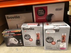 QUANTITY OF KITCHEN & APPLIANCES ITEMS TO INCLUDE BREVILLE BLEND ACTIVE PERSONAL BLENDER & SMOOTHIE MAKER | 350W | 2 PORTABLE BLEND ACTIVE BOTTLES (600ML) | LEAK PROOF LIDS | WHITE & PINK [VBL248]: L