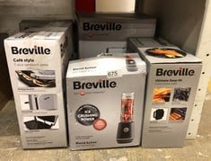 QUANTITY OF KITCHEN & APPLIANCES ITEMS TO INCLUDE BREVILLE BLEND ACTIVE PERSONAL BLENDER & SMOOTHIE MAKER | 350W | 1 PORTABLE BLEND ACTIVE BOTTLE (600ML) | LEAK PROOF LID | BLACK & GOLD [VBL251]: LOC