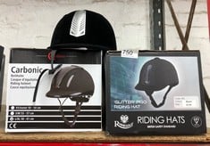 QUANTITY OF ASSORTED RIDING HELMETS TO INCLUDE RHINEGOLD GLITTER PRO RIDING HAT: LOCATION - SIDE RACK