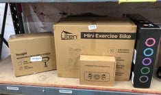 QUANTITY OF SPORTS & EXERCISE ITEMS TO INCLUDE MINI EXERCISE BIKE: LOCATION - SIDE RACK