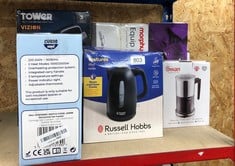 QUANTITY OF KITCHEN & APPLIANCES ITEMS TO INCLUDE RUSSELL HOBBS TEXTURES ELECTRIC 1.7L CORDLESS KETTLE (FAST BOIL 3KW, BLACK PREMIUM PLASTIC, MATT & HIGH GLOSS FINISH, REMOVABLE WASHABLE ANTI-SCALE F