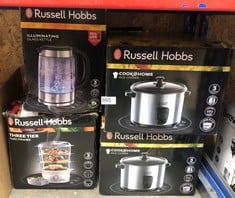 QUANTITY OF ITEMS TO INCLUDE RUSSELL HOBBS ELECTRIC RICE COOKER & STEAMER - 1.8L (10 CUP) KEEP WARM FUNCTION, REMOVABLE NON STICK BOWL, EASY TO CLEAN, STEAMER BASKET, MEASURING CUP & SPOON INC, ENERG