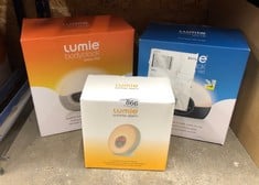 QUANTITY OF ITEMS TO INCLUDE LUMIE SUNRISE ALARM - SUNRISE WAKE-UP ALARM, SUNSET SLEEP FEATURE, SOUNDS AND MOOD LIGHTING, WHITE: LOCATION - E RACK