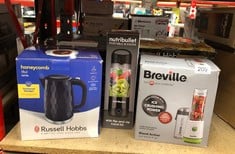 QUANTITY OF KITCHEN & APPLIANCES ITEMS TO INCLUDE BREVILLE BLEND ACTIVE PERSONAL BLENDER & SMOOTHIE MAKER | 350W | 2 PORTABLE BLEND ACTIVE BOTTLES (600ML) | LEAK PROOF LIDS | WHITE & GREEN [VBL246]: