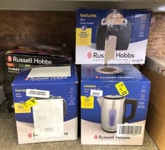 QUANTITY OF KITCHEN & APPLIANCES ITEMS TO INCLUDE RUSSELL HOBBS ELECTRIC KETTLE (FOR HOT WATER, TEA OR COFFEE, 1.7L CAPACITY, STAINLESS STEEL, PUSH TO OPEN LID, PERFECT POUR SPOUT, REMOVABLE WASHABLE