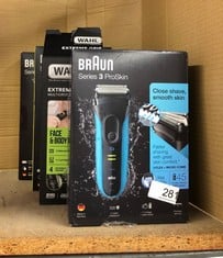 QUANTITY OF HEALTH & BEAUTY ITEMS TO INCLUDE BRAUN SERIES 3 PROSKIN ELECTRIC SHAVER, ELECTRIC RAZOR FOR MEN WITH POP UP PRECISION TRIMMER, BLACK/BLUE RAZOR: LOCATION - D