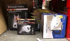 QUANTITY OF KITCHEN & APPLIANCES ITEMS TO INCLUDE RUSSELL HOBBS FOOD COLLECTION ELECTRIC HAND MIXER WITH 6 SPEEDS, EASY RELEASE BUTTON, FINGERTIP SPEED CONTROL, CHROME BEATERS, WRAP AROUND CORD STORA