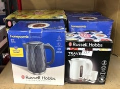 QUANTITY OF KITCHEN & APPLIANCES ITEMS TO INCLUDE RUSSELL HOBBS ELECTRIC 0.85L TRAVEL KETTLE, SMALL & COMPACT, DUAL VOLTAGE, IDEAL FOR ABROAD/CARAVAN/CAMPING, INC 2 CUPS & SPOONS, REMOVABLE WASHABLE