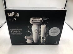 BRAUN SILK-ÉPIL 9, EPILATOR WITH PIVOTING HEAD FOR EASY HAIR REMOVAL, WET & DRY, LASTING SMOOTH SKIN, WITH LADY SHAVER HEAD & TRIMMER COMB, 9-441, WHITE/SILVER.: LOCATION - A