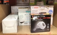 QUANTITY OF KITCHEN & APPLIANCES ITEMS TO INCLUDE RUSSELL HOBBS FOOD COLLECTION ELECTRIC HAND MIXER WITH 6 SPEEDS, EASY RELEASE BUTTON, FINGERTIP SPEED CONTROL, CHROME BEATERS, WRAP AROUND CORD STORA