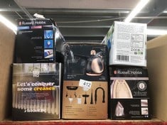 QUANTITY OF KITCHEN & APPLIANCES ITEMS TO INCLUDE STATUS MEMPHIS IRON | CLOTHES STEAM IRON | 1200W | WHITE/BLUE | MEMPHISIRON1PKB4: LOCATION - E