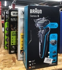 QUANTITY OF HEALTH & BEAUTY ITEMS TO INCLUDE BRAUN SERIES 5 ELECTRIC SHAVER, WITH BEARD TRIMMER, CHARGING STAND, WET & DRY, 100% WATERPROOF, EASY CLEAN SYSTEM, 2 PIN BATHROOM PLUG, 50-M4500CS, MINT R