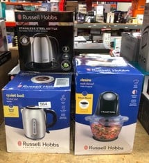 QUANTITY OF KITCHEN & APPLIANCES ITEMS TO INCLUDE RUSSELL HOBBS BRUSHED STAINLESS STEEL ELECTRIC 1.7L CORDLESS KETTLE (QUIET & FAST BOIL 3KW, REMOVABLE WASHABLE ANTI-SCALE FILTER, PUSH BUTTON LID, PE