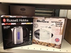 QUANTITY OF KITCHEN & APPLIANCES ITEMS TO INCLUDE RUSSELL HOBBS ELECTRIC KETTLE (FOR HOT WATER, TEA OR COFFEE, 1.7L, BRUSHED STAINLESS STEEL, QUIET BOIL & DIGITAL TEMPERATURE TECHNOLOGY, RAPID BOIL,