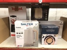 QUANTITY OF KITCHEN & APPLIANCES ITEMS TO INCLUDE SALTER PEBBLE KETTLE – 1.7 L FAST BOIL ELECTRIC TEA KETTLE, REMOVABLE LIMESCALE FILTER, WATER LEVEL INDICATOR, 360° SWIVEL BASE, VIEWING WINDOW, BOIL