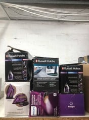 QUANTITY OF KITCHEN & APPLIANCES ITEMS TO INCLUDE RUSSELL HOBBS CORDLESS STEAM IRON WITH ONE TEMP TECHNOLOGY, FAST 6 SECOND CHARGE, CERAMIC SOLEPLATE, 210G STEAM SHOT, 45G CONTINUOUS STEAM, 350ML WAT