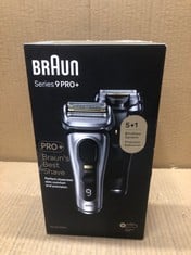 BRAUN SERIES 9 PRO ELECTRIC SHAVER WITH 3+1 HEAD, PROLIFT TRIMMER, CHARGING STAND & TRAVEL CASE, SONIC TECHNOLOGY, UK 2 PIN PLUG, 9417S.: LOCATION - G