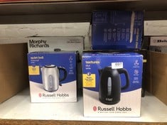 QUANTITY OF KITCHEN & APPLIANCES ITEMS TO INCLUDE RUSSELL HOBBS TEXTURES ELECTRIC 1.7L CORDLESS KETTLE (FAST BOIL 3KW, BLACK PREMIUM PLASTIC, MATT & HIGH GLOSS FINISH, REMOVABLE WASHABLE ANTI-SCALE F