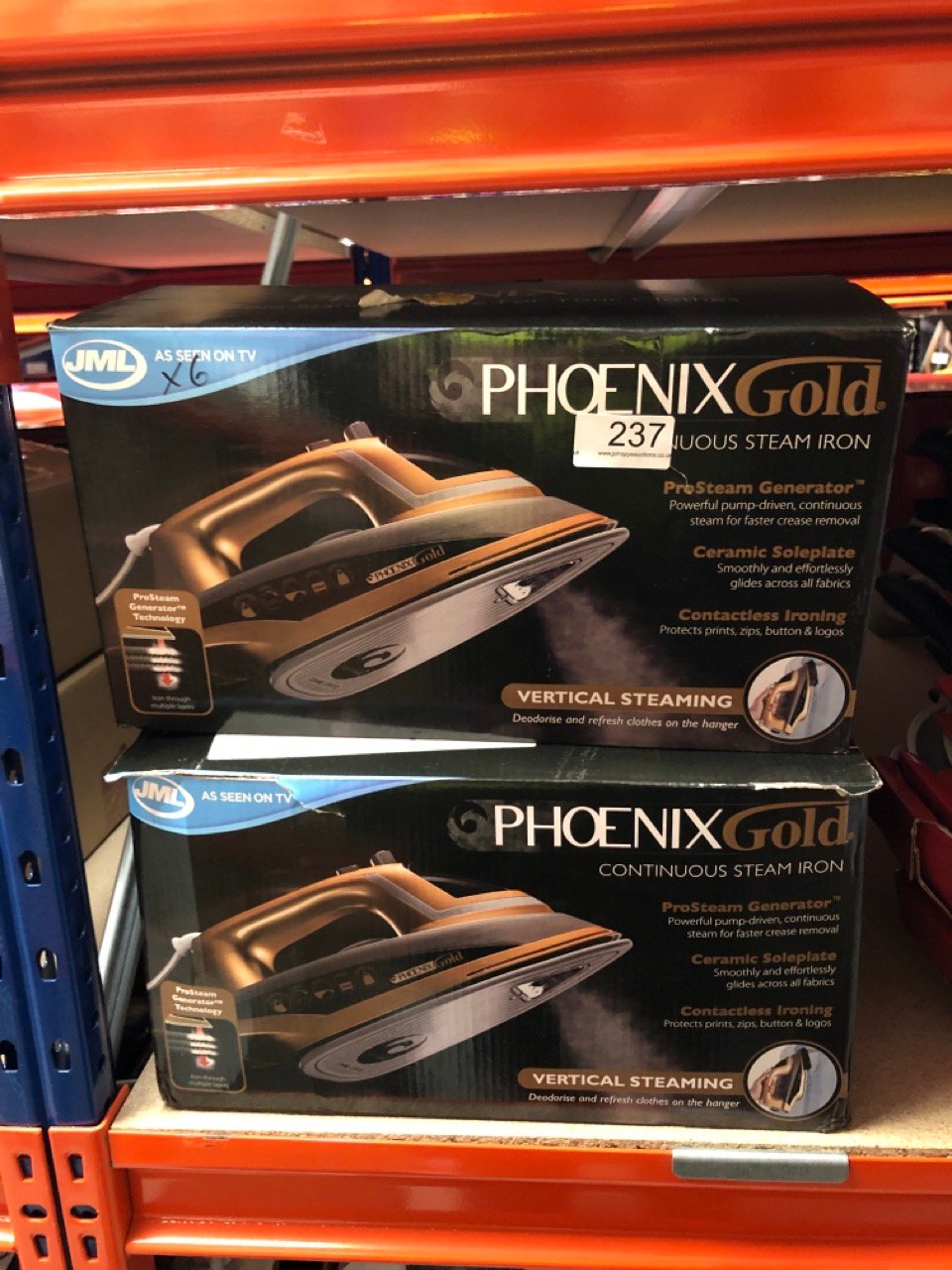 6 X PHOENIX GOLD IRON WITH BUILT-IN STEAM GENERATOR & CERAMIC SOLE PLATE EASY & SAFE: LOCATION - C RACK