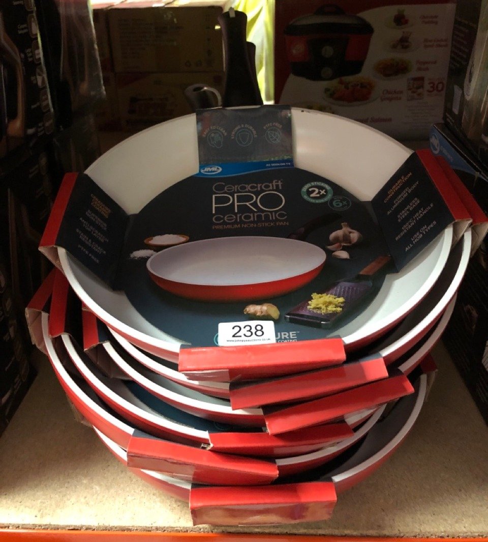 6 X CERACRAFT PRO PAN RED 28CM - OUR BEAUTIFUL, ULTRA-NON-STICK PANS ARE EVEN BETTER!: LOCATION - C RACK