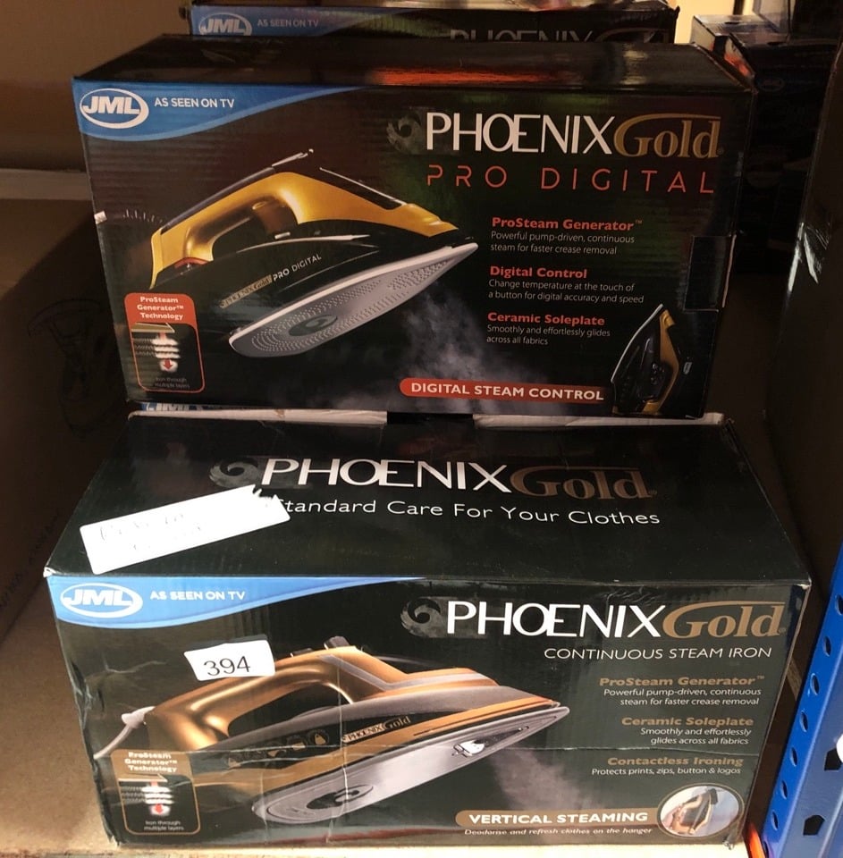 5 X PHOENIX GOLD IRON WITH BUILT-IN STEAM GENERATOR & CERAMIC SOLE PLATE EASY & SAFE: LOCATION - D RACK