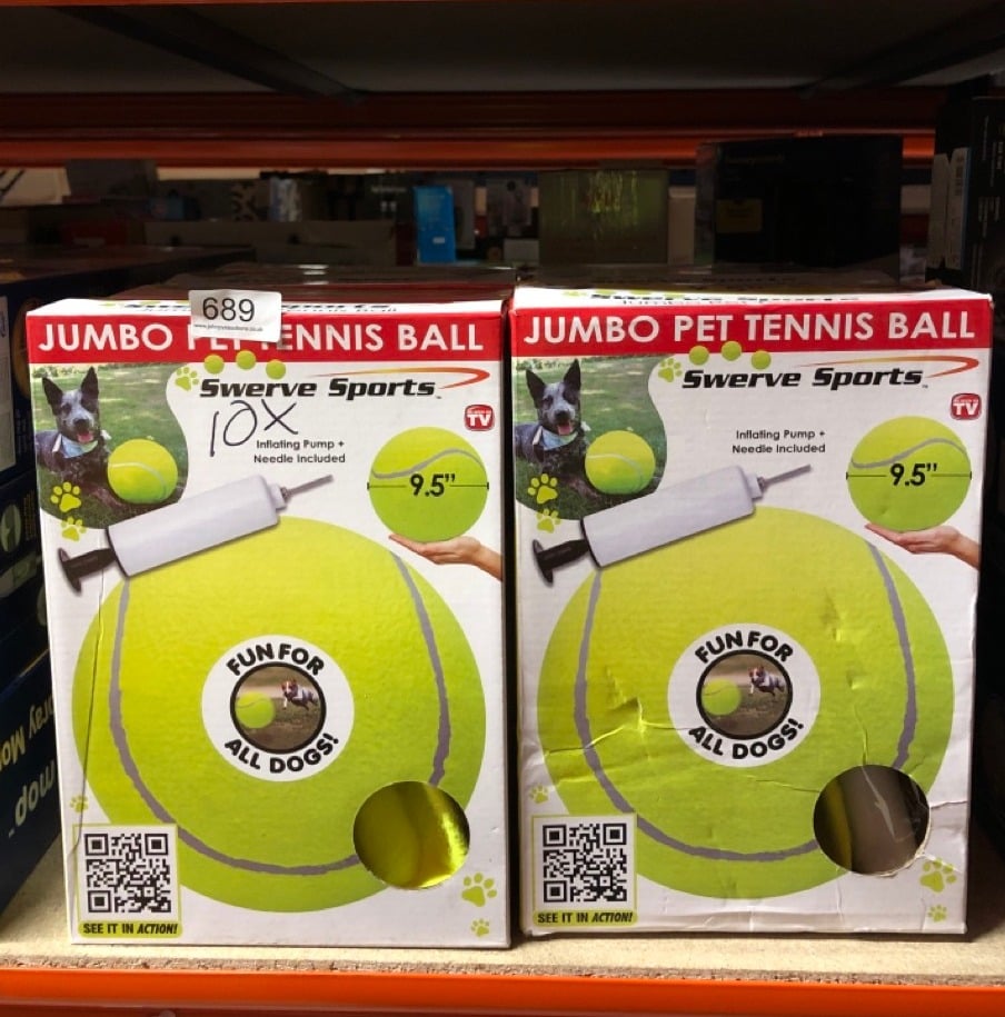 8 X SWERVE SPORTS JUMBO PET TENNIS BALL: LOCATION - G RACK