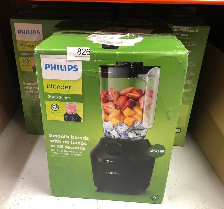 5 X PHILIPS BLENDER 3000 SERIES, PROBLEND SYSTEM, 1.9L MAXIMUM CAPACITY, 1L EFFECTIVE CAPACITY, 450W, 1 SPEED SETTING + PULSE, PLASTIC JAR, BLACK, (HR2041/01).: LOCATION - H RACK