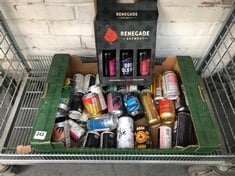 34 X CANS AND BOTTLES OF ASSORTED BEER AND SPIRITS TO INCLUDE RENEGADE BREWERY GOOD OLD BOY BEST BITTER 500ML 4% (18+ PROOF OF ID) (COLLECTION DAYS MONDAY 4th NOVEMBER - WEDNESDAY 6TH NOVEMBER 9AM TO