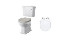 OLD LONDON RICHMOND HIGH/LOW LEVEL PAN TO INCLUDE OLD LONDON RICHMOND LOW LEVEL CISTERN B CERAMIC LEVER FITTINGS AND LEGEND SOFT CLOSE WOODEN TOILET SEAT - WHITE - TOTAL RRP £492